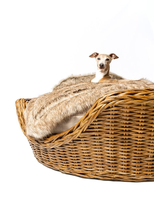Double Rattan Dog Basket & Mattress Set - Round