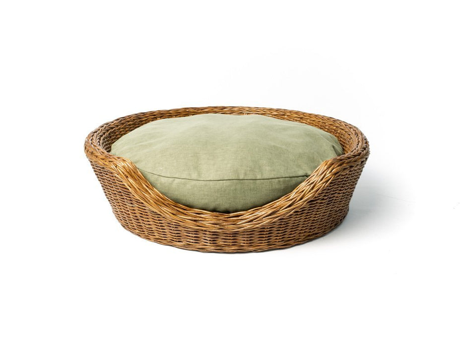 Double Rattan Dog Basket & Mattress Set - Round