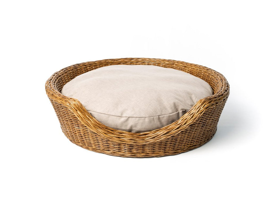 Double Rattan Dog Basket & Mattress Set - Round