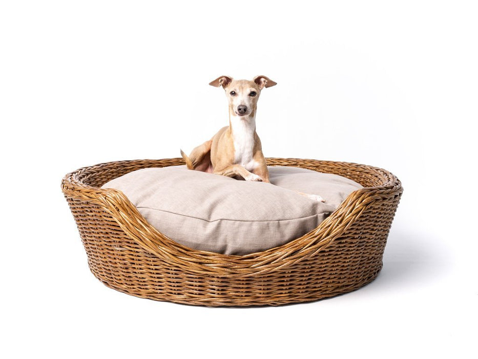 Double Rattan Dog Basket & Mattress Set - Round