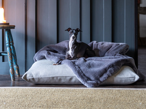 Charley Chau Faux-Fur Dog Blanket in Russian Blue - machine washable, designer dog blanket
