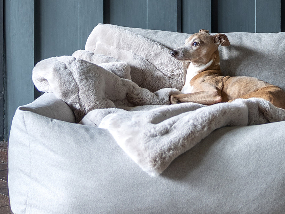 Charley Chau Faux-Fur Dog Blanket in Silver Mink - machine washable, designer dog blanket