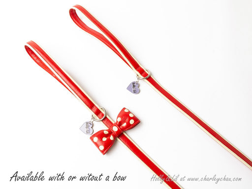 Bow Tie Piped Leather Dog Lead Collar by Holly&Lil