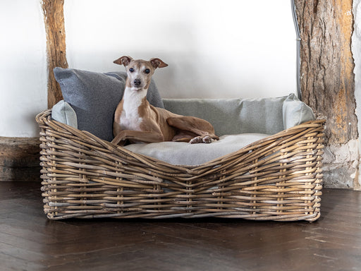 Luxury Rattan Dog Basket with mattress and bed bumpers