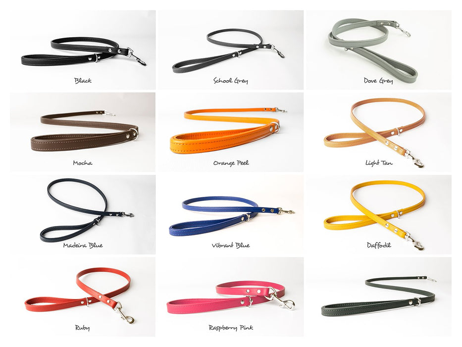 Bespoke leather dog collars & leads in twelve gorgeous colours