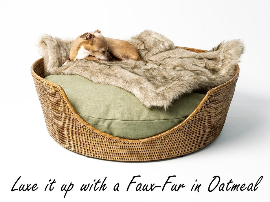 Luxury Rattan Peel Dog Basket & Mattress Set - Round