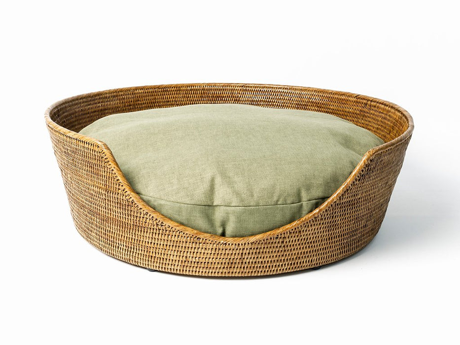 Luxury Rattan Peel Dog Basket & Mattress Set - Round