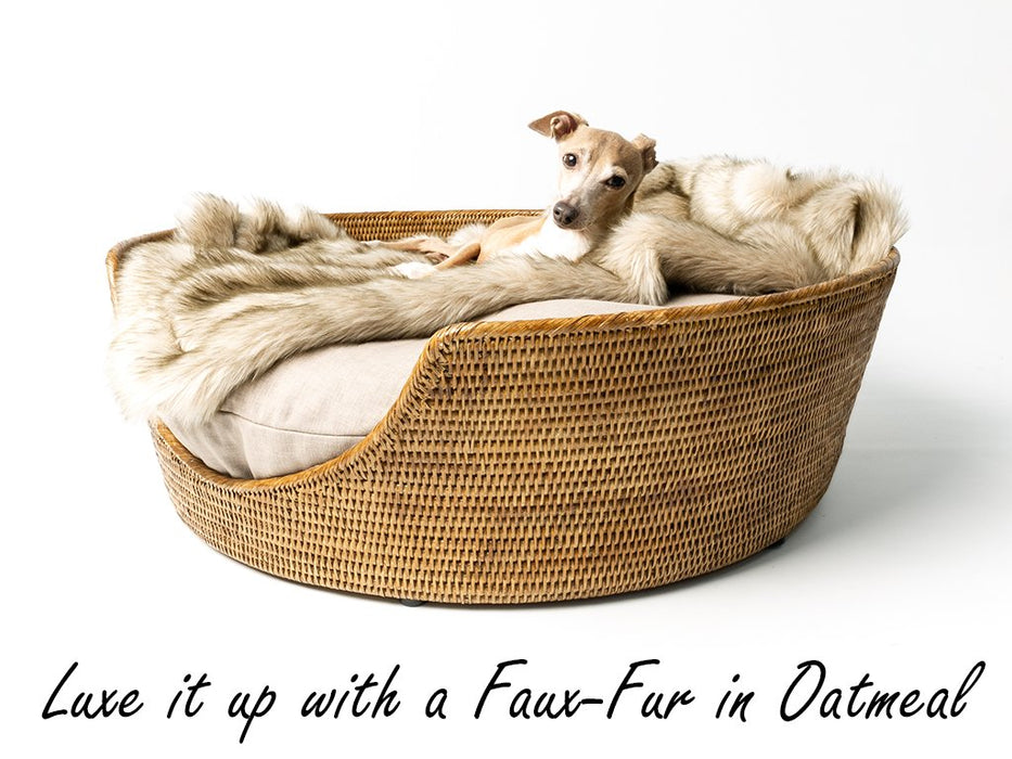 Luxury Rattan Peel Dog Basket & Mattress Set - Round