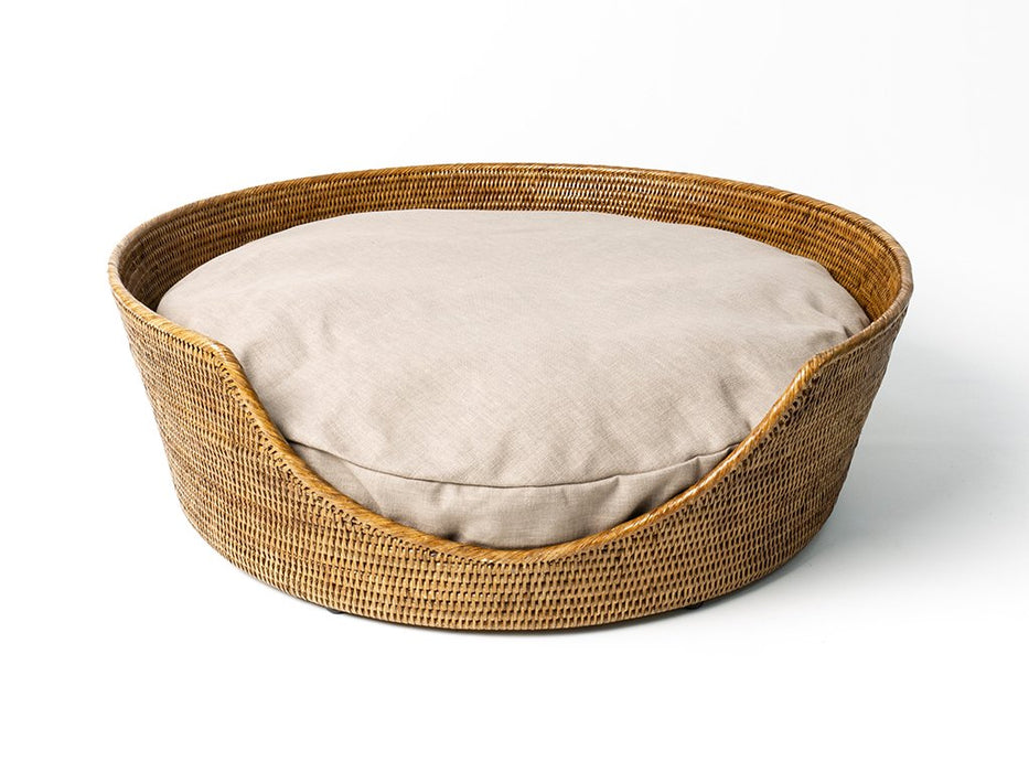 Luxury Rattan Peel Dog Basket & Mattress Set - Round