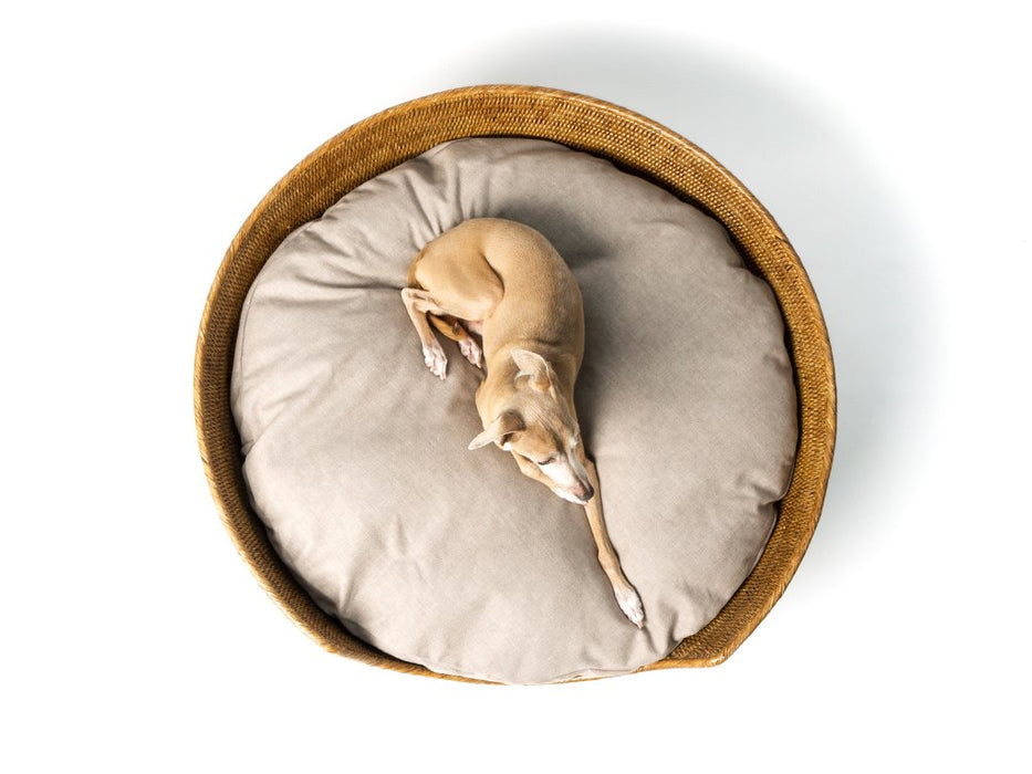 Luxury Rattan Peel Dog Basket & Mattress Set - Round