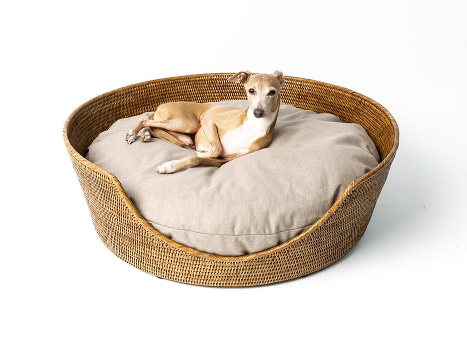 Luxury Rattan Peel Dog Basket & Mattress Set - Round