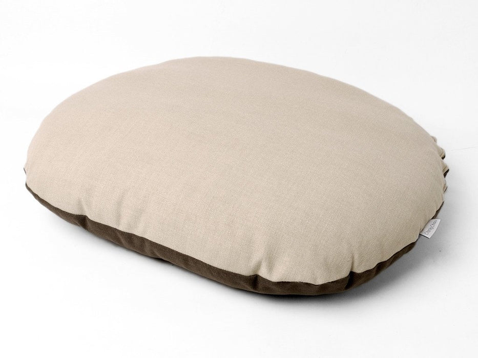 Oval Mattress Pad with reversible cover in Stone and Coffee