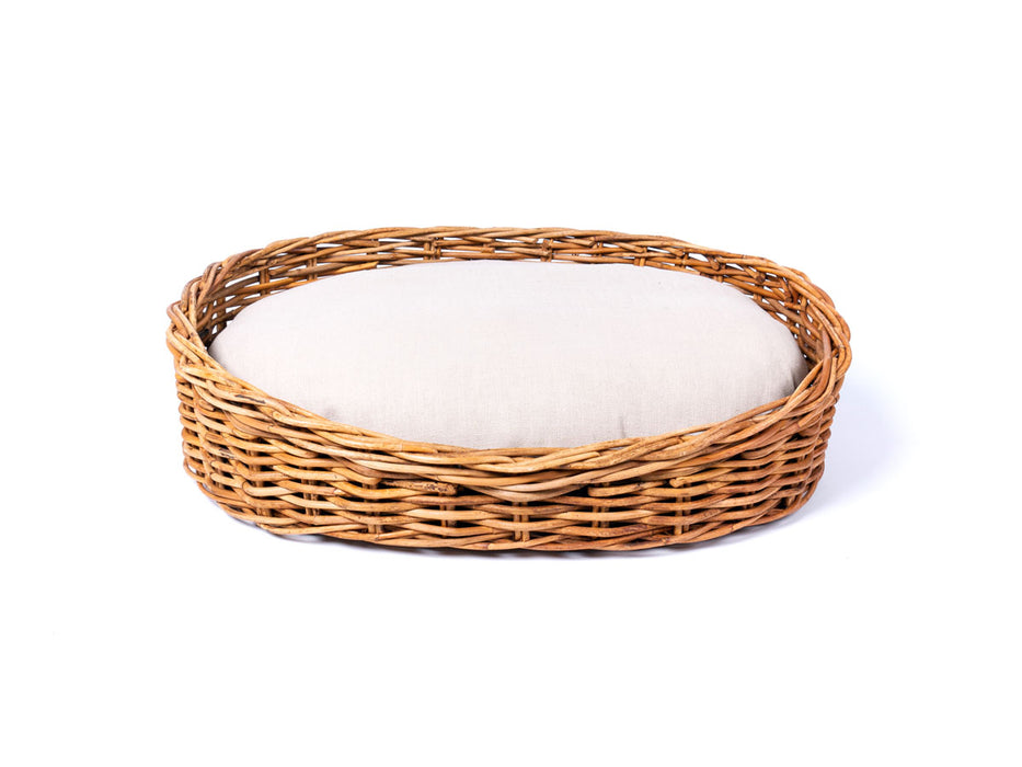 Luxury dog bed: Oval Rattan Dog Basket with Deep-filled Dog Bed Mattress