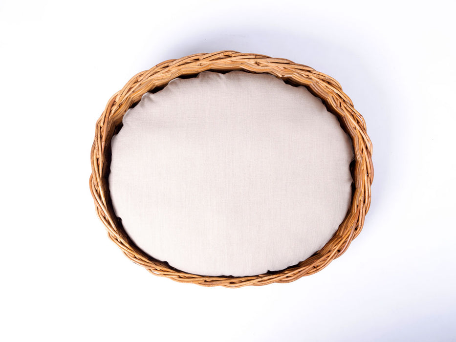 Oval Natural Rattan Dog Basket & Reversible Mattress Set