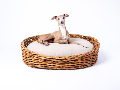Luxury dog bed: Oval Rattan Dog Basket with Deep-filled Dog Bed Mattress