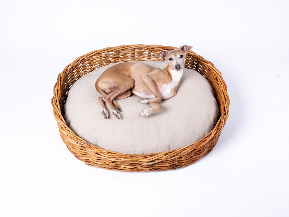 Luxury dog bed: Oval Rattan Dog Basket with Deep-filled Dog Bed Mattress