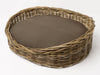 Oval Greywash Rattan Dog Basket with Oval Mattress - Coffee
