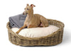 Charley Chau Oval Greywash Rattan Dog Basket & Reversible Mattress