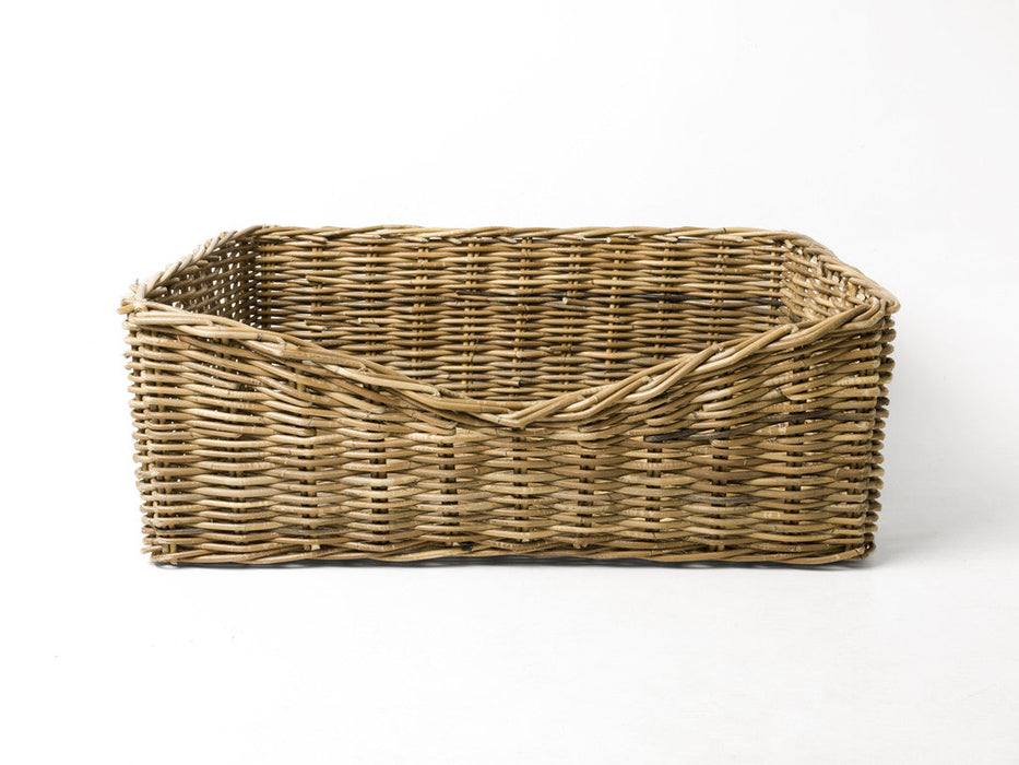 Rectangular Greywash Rattan Dog Basket