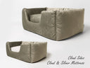 Luxury Deeply Dishy Dog Bed  by designers Charley Chau in a grey velvet with deep-filled mattress om silvery grey velvet.