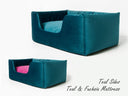 Teal Velvet luxury dog bed - The Deeply Dishy Dog Bed by designers Charley Chau with contrasting fuchsia pink velvet mattress.