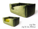 The Deeply Dishy Dog Bed  by designers Charley Chau in a green  velvet with contrasting lime mattress velvet mattress.